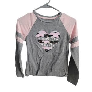 Girls Kids Athletic Works Gray & Pink Crew Neck Long Sleeve Shirt Size 10/12